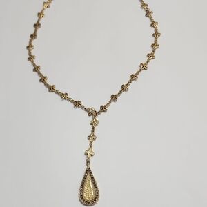 14K Gold Plated Catherine Popesco Enamel Teardrop Swarovski Crystal Necklace